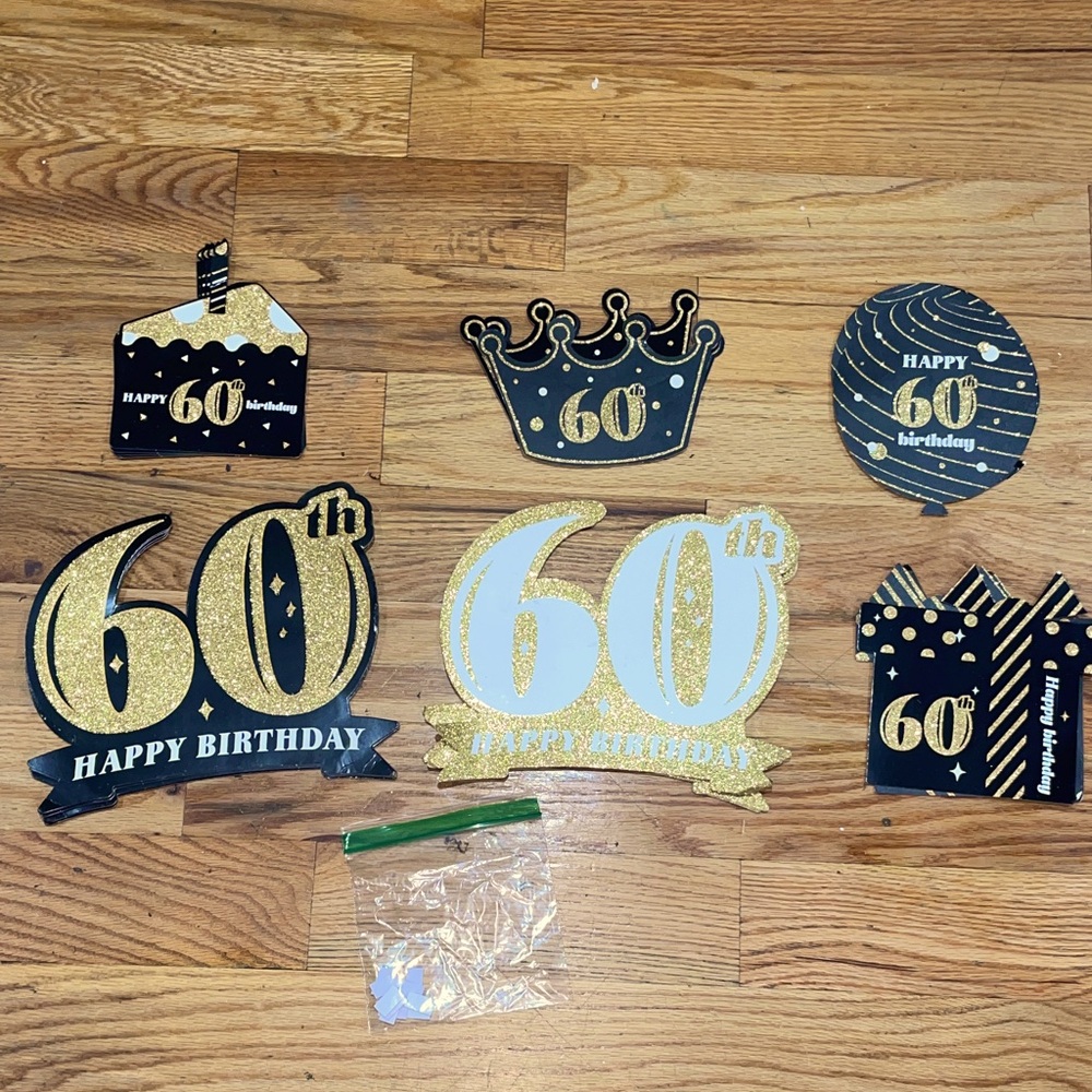 23 pieces Gold and Black 60th Birthday Party Decorations